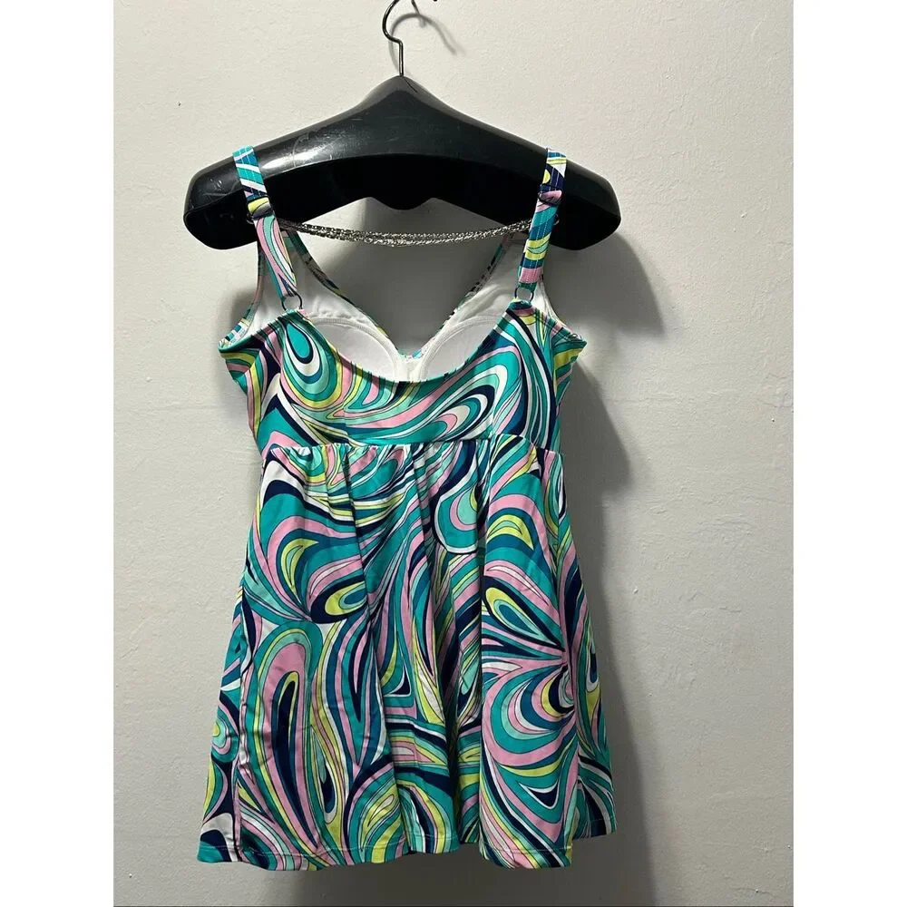Roxanne 14 38C Underwire Tummy Control Swim Dress Multicolor